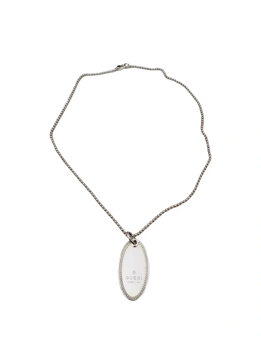 Gucci Sterling Silver Oval Engraved Pendant Necklace